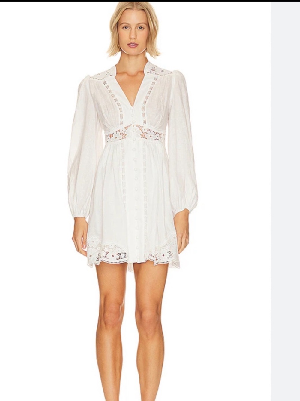 Zimmermann White Lace-Trim Long Sleeve  Dress